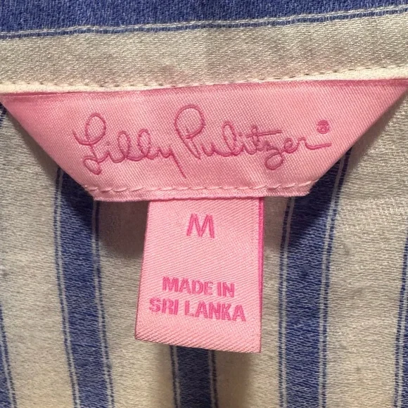 Lilly Pulitzer Leighton Shirt in Bennet Blue Beachy Yard Stripe Sz M - Picture 8 of 12